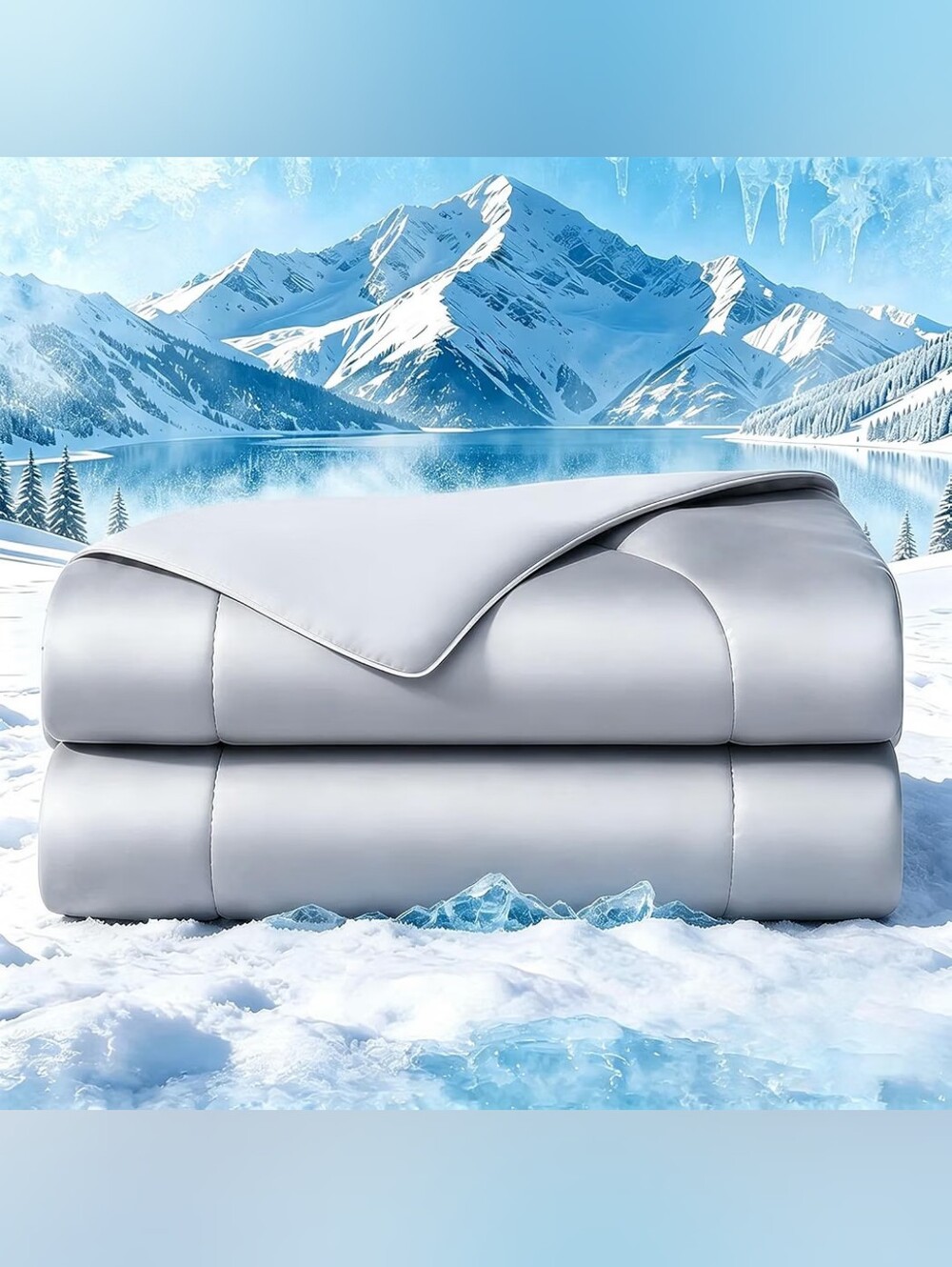 Luxurious Gray Silver Cooling Comforter  Soft Bedding Queen Size